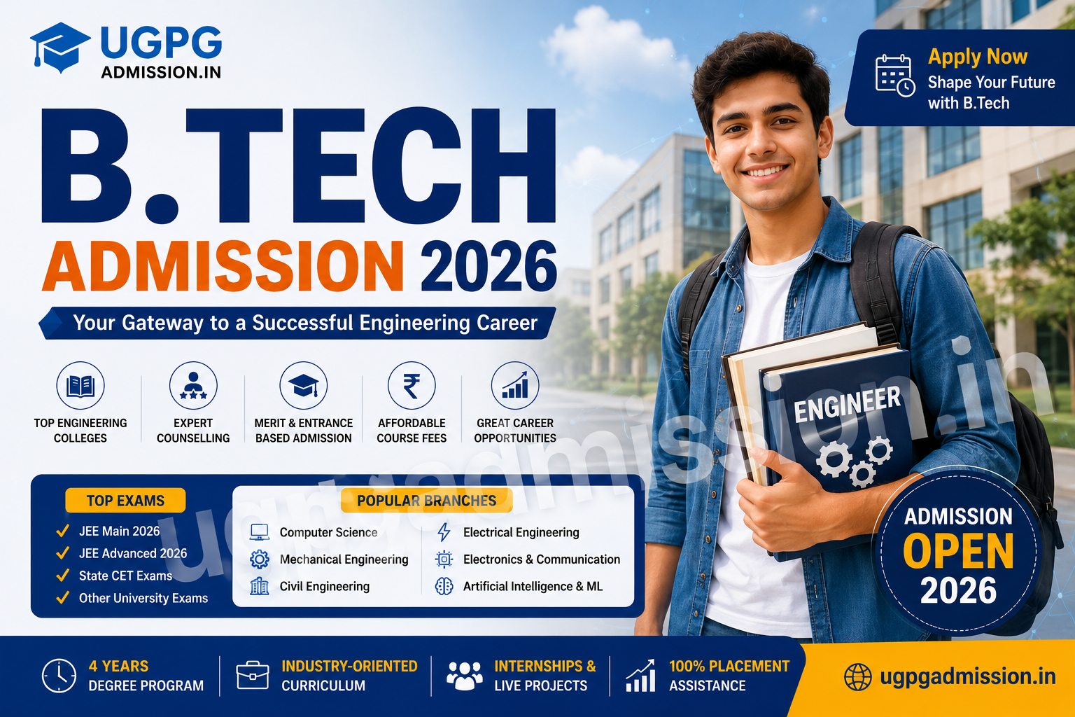 B.Tech Admission 2026 eligibility fees entrance exams top engineering colleges in India